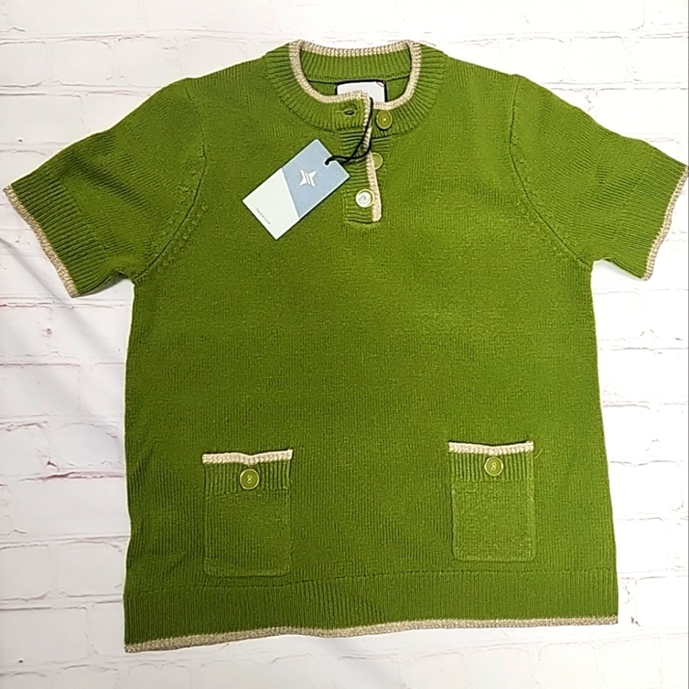 NWT Tuckernuck 87% Wool Sweater Short Sleeve Sleeve Cropped Blouse Top Size XS